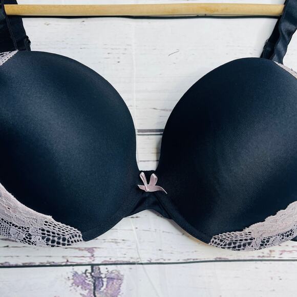 Body Flirt black with soft pink lace padded bra - Picture 3 of 12